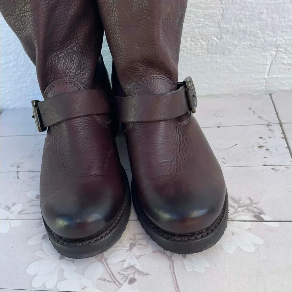 Frye Brown Leather Harness Boots